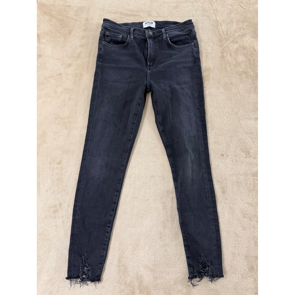 AGOLDE Sophie Premium denim jeans Women's Size 29 Black Stretch Frayed Hem EUC